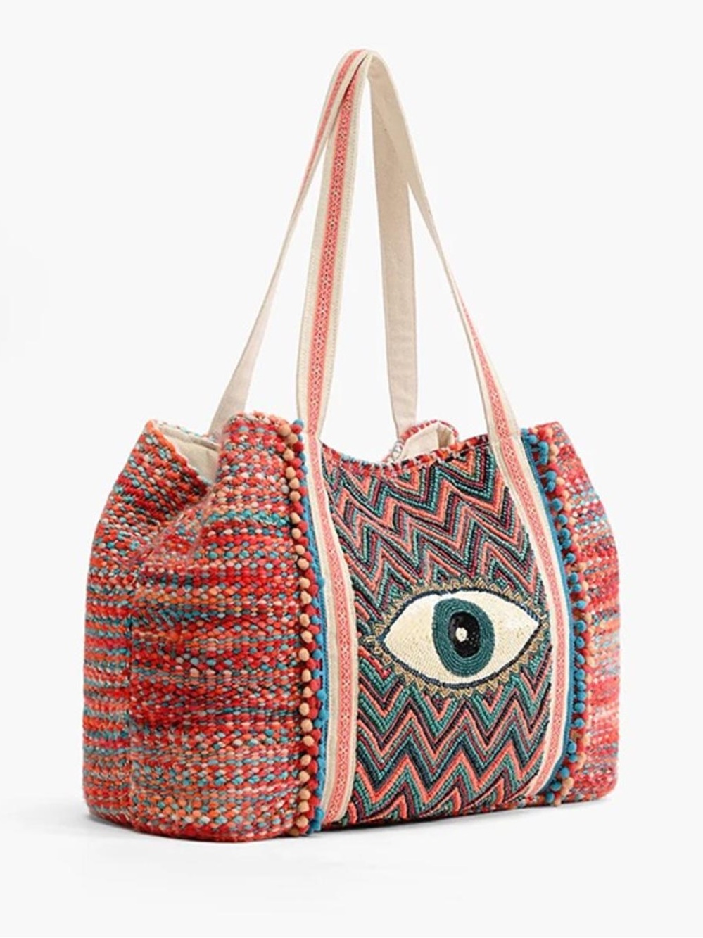 Like New! America & Beyond Evil Eye Good Luck Hand Beaded Tote Bag